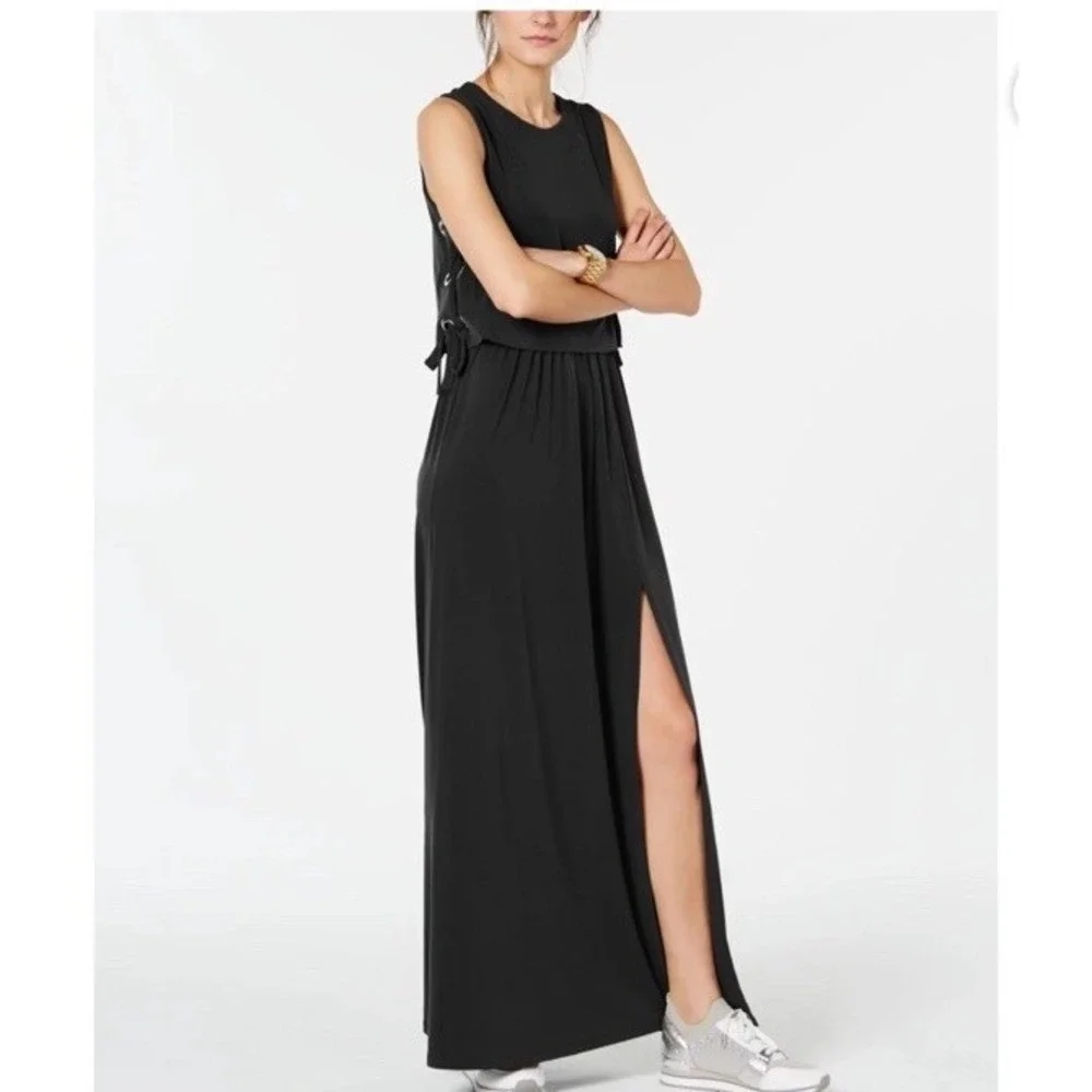 Michael Kors Women True Navy Grommet Side Lace-Up Maxi Dress L MS879M03G
